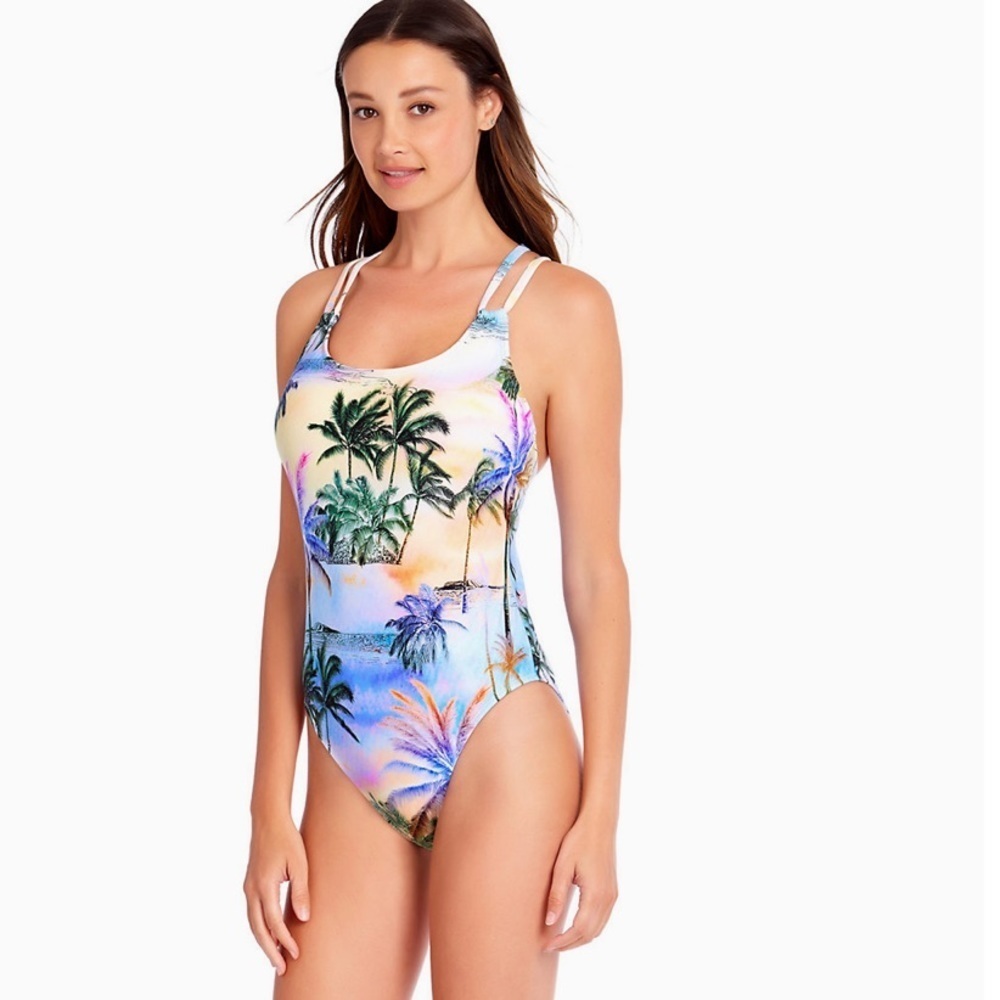 Sandflower Juniors Palm Tree Strappy One Piece Swimsuit